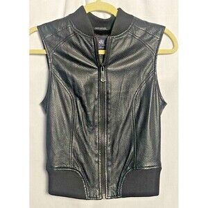 Rock and Republic Leather Vest Womens Size Small Sleeveless Zipper Lined Moto